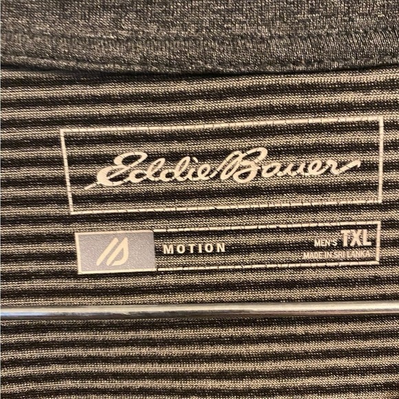 Eddie Bauer In Motion XLT Freedry shirt in gray and black. Horizontal striping. - Picture 3 of 10